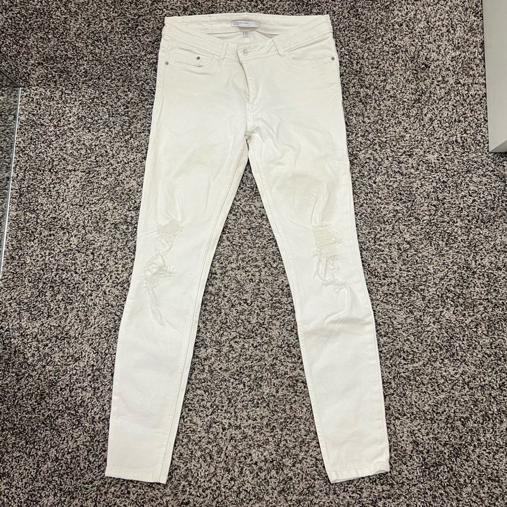 Zara white stretchy skinny slightly distressed Trafaluc jeans